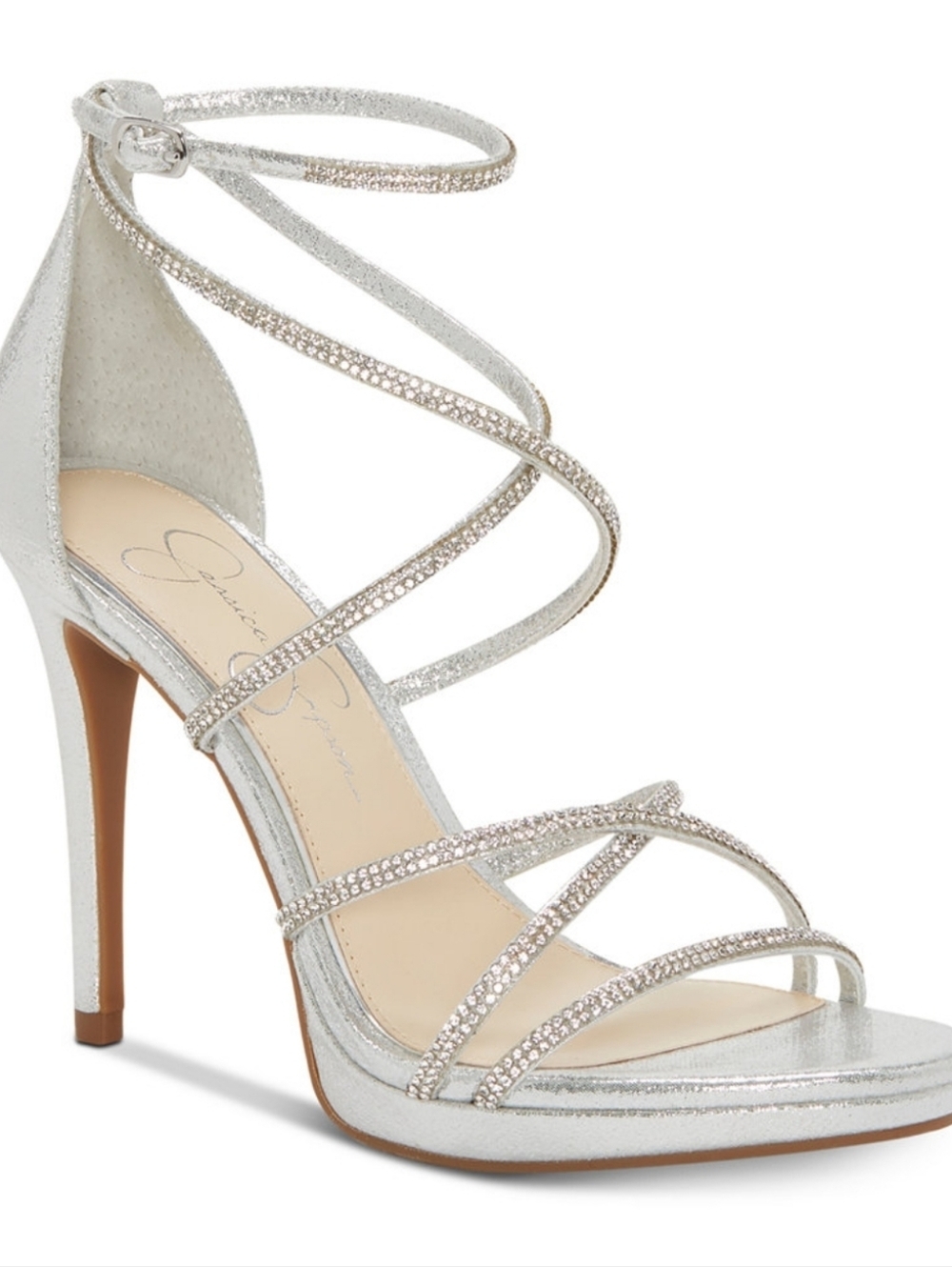 Jessica Simpson NEW IN BOX Silver Crisscross Rhinestone Stiletto Sandals Heels